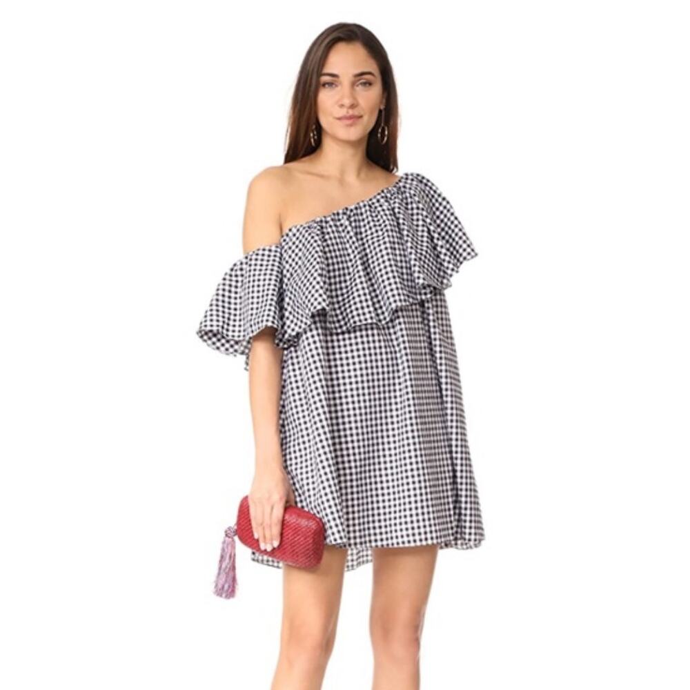 MLM Label Maison Gingham One Shoulder Mini Dress Womens Medium Black White